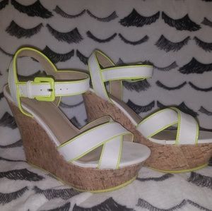 Bright White & Neon Green Wedges